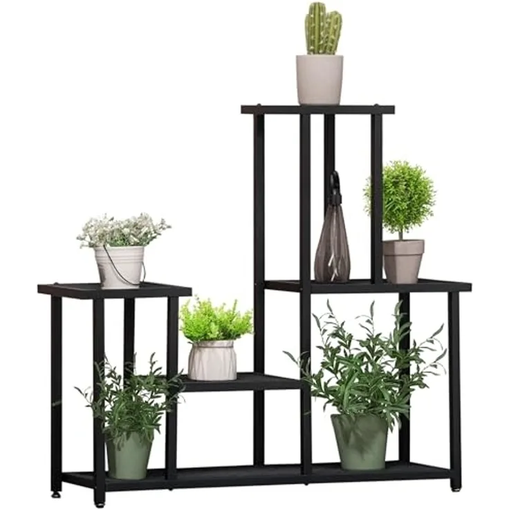 Outsunny Pflanzentreppe mit 4 Regalen, Wetterbeständig, Blumentreppe (Pflanzenregal, 1 St, Blumenständer), für Garten, Balkon, Schwarz