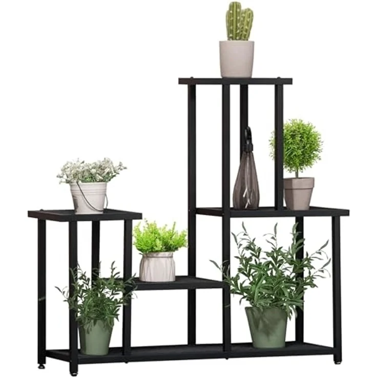 Outsunny Pflanzentreppe mit 4 Regalen, Wetterbeständig, Blumentreppe (Pflanzenregal, 1 St, Blumenständer), für Garten, Balkon, Schwarz – Bild 1