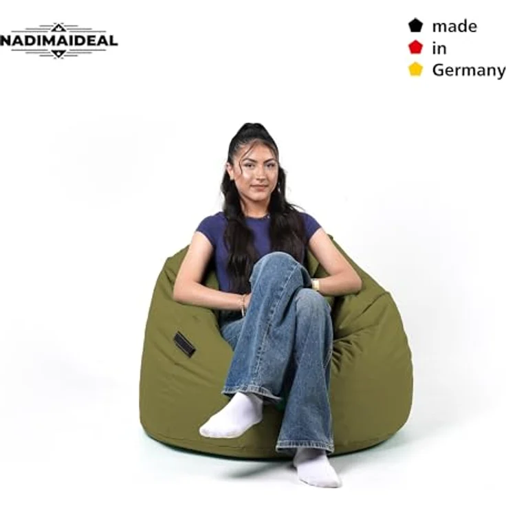 Nadimaideal Sitzsack Tropfenform Kastanie | Bodenkissen für Kinder & Erwachsene | Indoor & Outdoor | Gaming Sitzsack - Sitzkissen - Beanbag | Füllung EPS Perlen (Khaki, XXL-Durchmesser 88 cm) – Bild 6