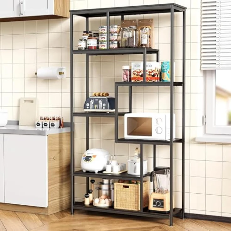Bealife Offene Bücherregale Bodenstehende Bücherregale Regal Stahlrahmen, Küchenregal Aufbewahrungsmöbel schwarzes Wohnzimmermit 5 Ablagen Aufbewahrungsschrank – Bild 8