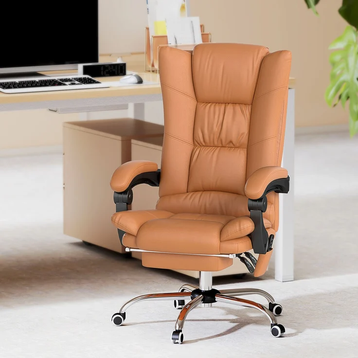 MELAYR, Massage-Bürostuhl, Schreibtischstuhl mit Heizfunktion, Drehstuhl, Liegefunktion, 64 x 70 x 118 cm, Braun – Bild 3