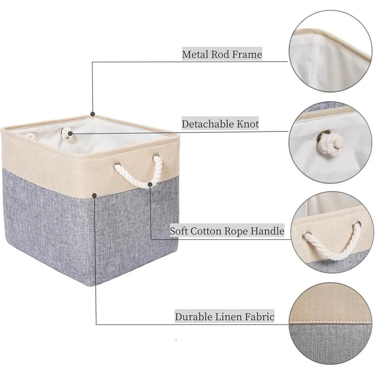 Aufbewahrungsbox Stoff 33x38x33cm Schrank Regal 4 Pack Grau Beige – Bild 4