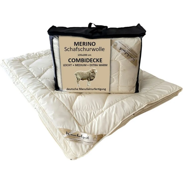 Meivita Naturhaarbettdecke Merino Vierjahreszeitendecke Combi Decke 4-Jahreszeitenbett, Füllung: 100% Merino Schafschurwolle, Bezug: 100% Baumwolle, Bettdecke Hergestellt in Deutschland – Bild 1