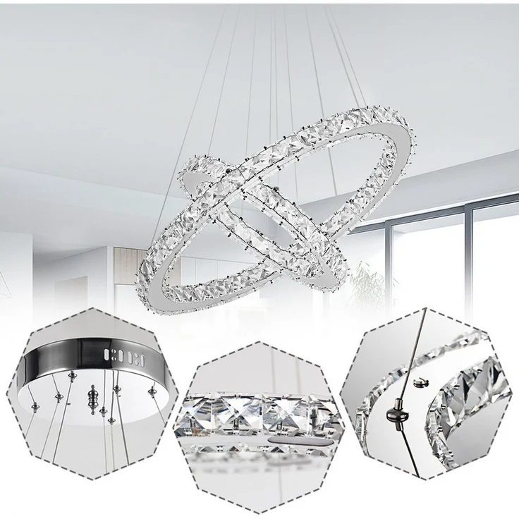 FIVMEN LED Deckenleuchte Pendelleuchten 48W/72W/96W Hängelampe Kronleuchter Dimmbar, LED fest integriert, Kristall Hängeleuchte 2 Ringe/3 Ringe – Bild 3