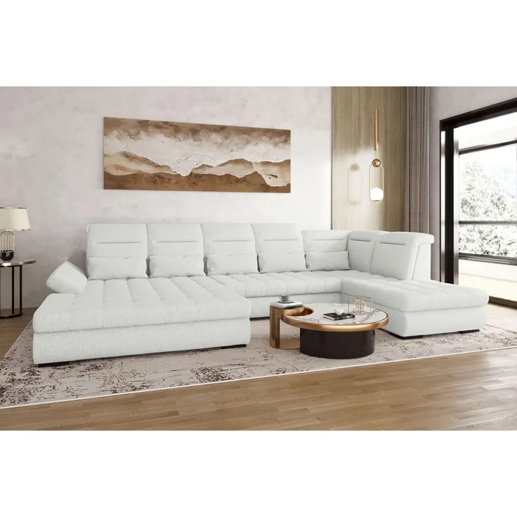 99rooms Toscana Wohnlandschaft Strukturstoff NEVE Creme Links mit Schlaffunktion Lieferung Wohnung