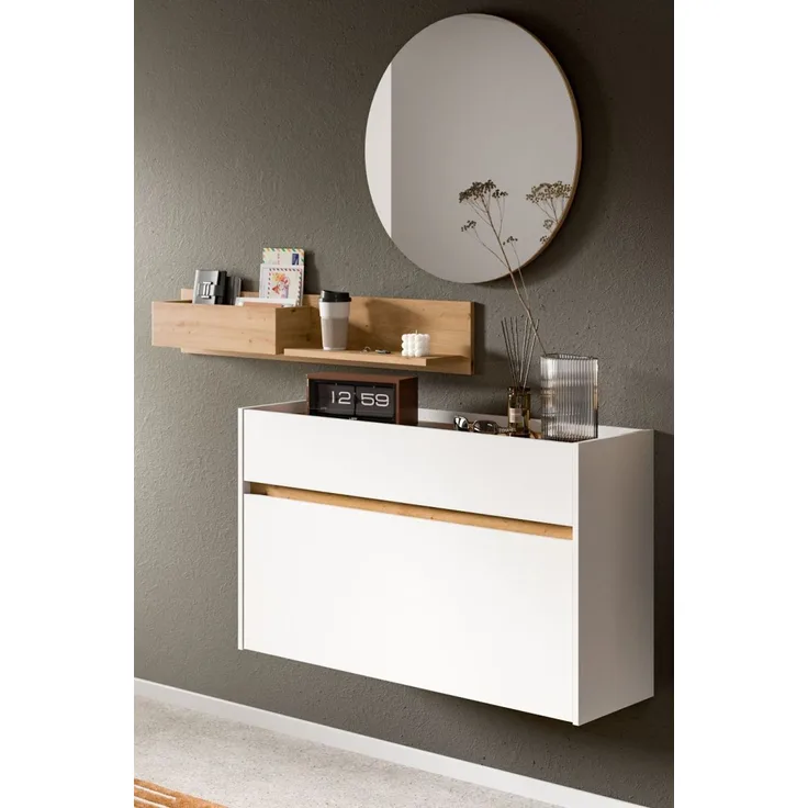 Garderobe Set 3-tlg. Borga in weiß und Eiche 140 cm