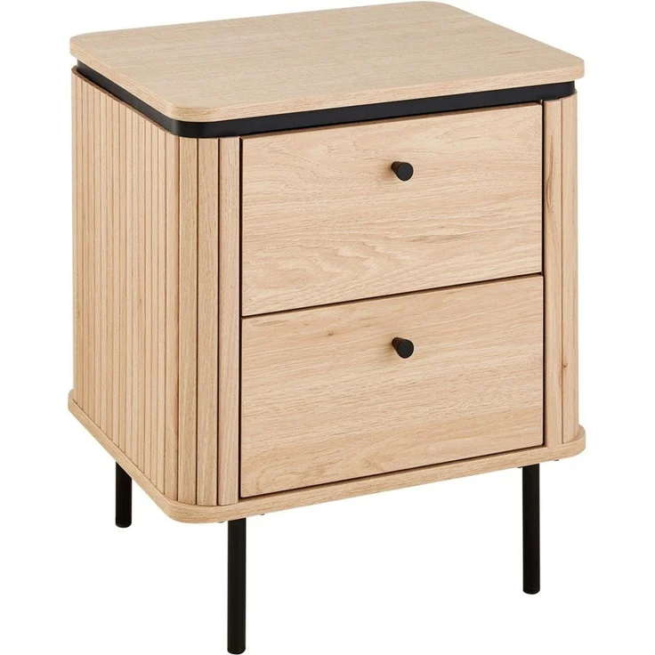 Calicosy 'MALAGA' Nachttisch mit 2 Schubladen, helles Holz, H55 cm - Helles Holz – Bild 8