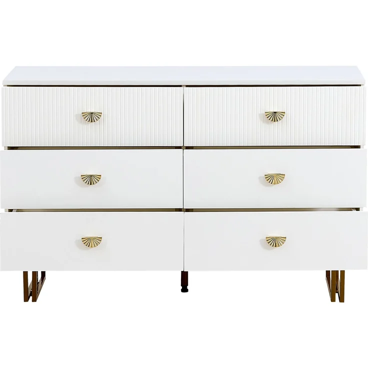 Sideboard Weiß MDF 120 x 40 x 75 cm mit 6 Schubladen, modern, Metallbeine, Aufbewahrungsschrank Wohnzimmer – Bild 8