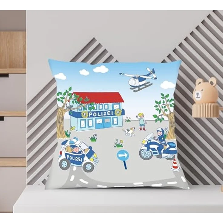 Herding Dekokissen Polizei Dekokissen 40x40cm hochfarbig bedruckt, Sehr anschmiegsam, kuschelig weiche Qualität – Bild 3
