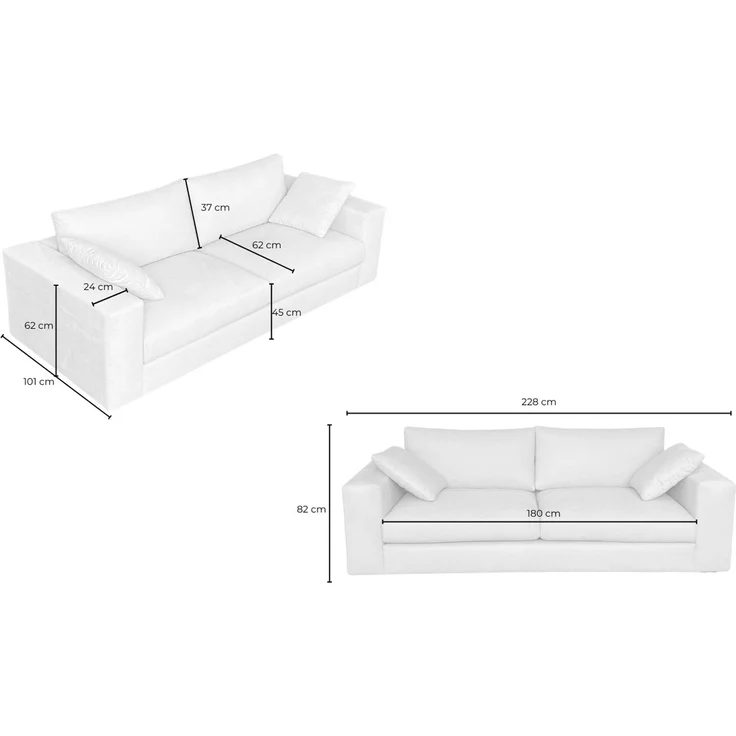 KAWOLA Sofa AMINA 3-Sitzer Stoff cremeweiß 82 x 101 x 228 cm – Bild 8