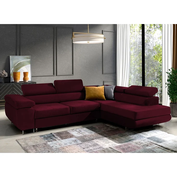 Ecksofa in L-Form Mediolan, L-förmige Eckcouch mit Schlaffunktion, ausziehbares Sofa, 1 Bettzeugbehälter, verstellbare Kopfstützen, (Monolith 69), 72x201 cm – Bild 1
