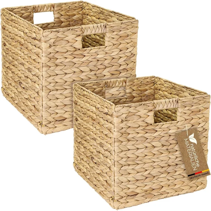 HMF Regalkorb Nachhaltiger Aufbewahrungskorb, geflochten aus Wasserhyazinthe Seegras, passend für Kallax Regale 32 x 34,5 x 32 cm, natur – Bild 1