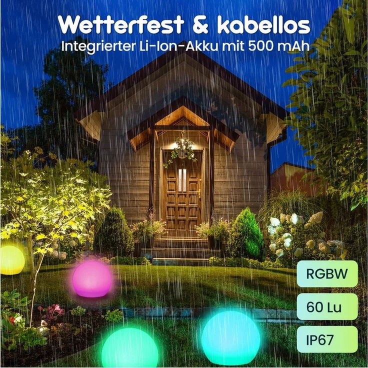 Casativo LED Gartenleuchte Solar-LED-Leuchtkugel, Ø 30cm, RGBW mit Fernbedienung, 16 Leuchtfarben, Farbwechsel, wetterfest & kabellos – Bild 2