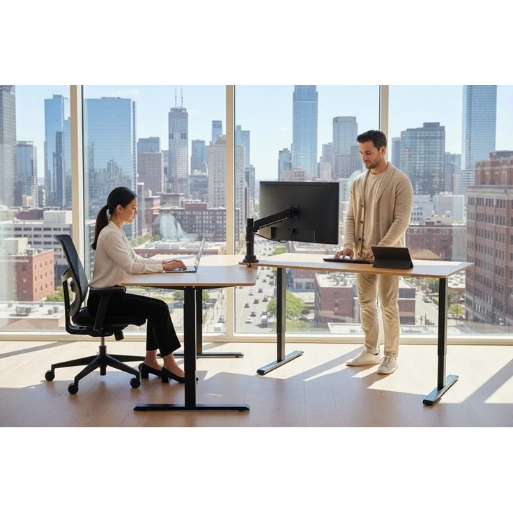 riess-ambiente Schreibtisch OAK DESK 140cm natur/schwarz-Eiche, stufenlos, höhenverstellbar, leise (Einzelartikel, 1-St), Anpassbarer Bürotisch - ideal für Arbeitszimmer, Praxis und Homeoffice – Bild 4