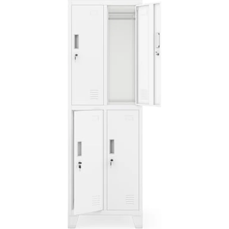 Jan Nowak Spind Metall Schliessfachschrank 4 Fächer Metallschrank abschliessbar 172 x 56 x 45 cm Sozialschrank mit Belueftung Kleiderstange Personalspind – Bild 4