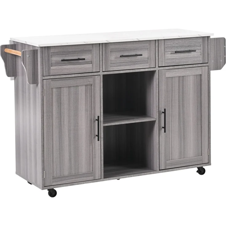 Küchenwagen B 139 x T 46(71) x H 91,5 cm, aus MDF, grau, mit klappbarer Erweiterung – Bild 7
