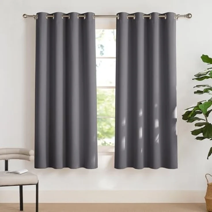 PONY DANCE Verdunklungsvorhänge mit Ösen für Schlafzimmer 2er Set H 175 x B 140 cm Grau, Wohnzimmer Vorhänge Fenster Kurz Blickdicht Thermo Gardinen Hitzeschutz – Bild 1