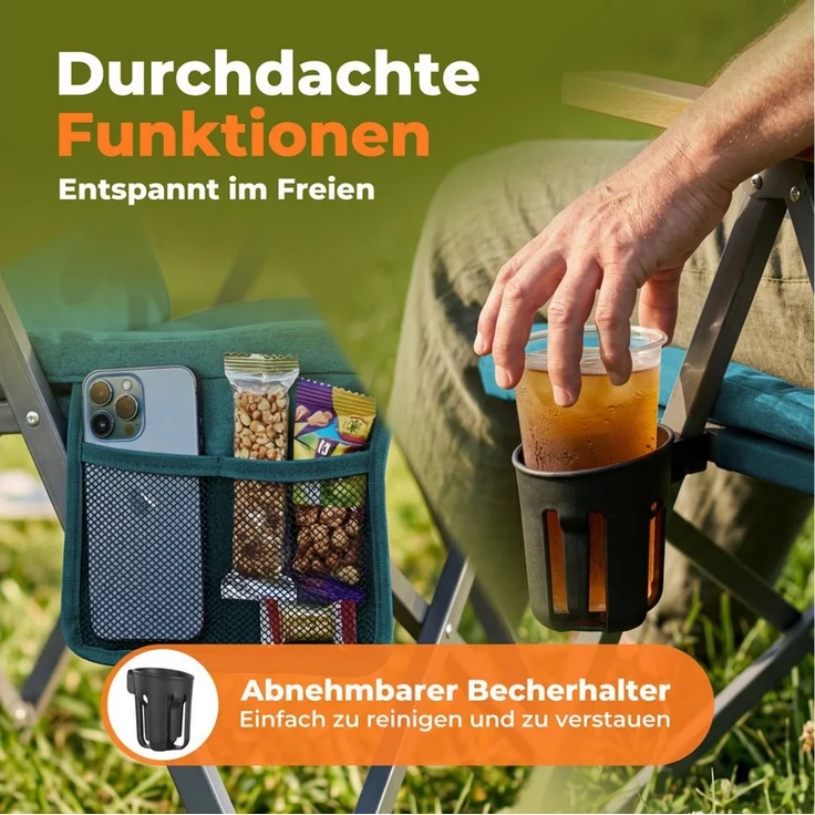 HOMECALL Campingstuhl Faltbar Hochlehner Luxus Klappstuhl mit 4,5cm Dicke Gepolstert (150kg Belastbar mit 4 Positionen Verstellbar Angelstuhl, 1 St), für Garten Balkon Wohnmobil – Bild 4