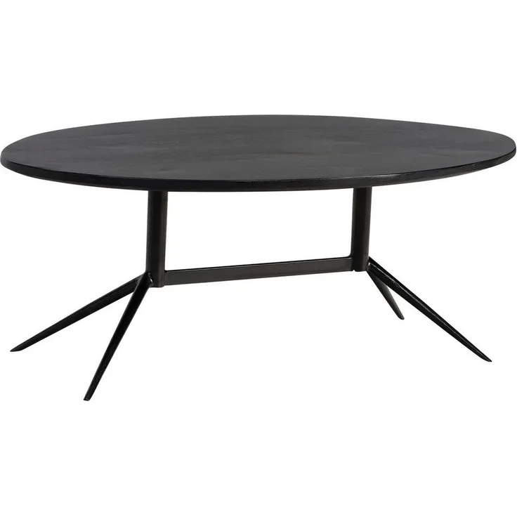 MID.YOU Couchtisch, ovaler Wohnzimmertisch aus massivem Mangoholz, Schwarz, 50x35x90 cm