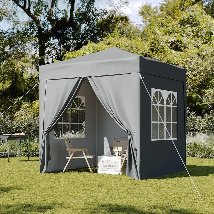 Aoxun Pop Up Pavillon 2x2m Wasserdicht mit 4 Seitenwänden, Metallrahmen-Schutzzelt, Höhe Verstellbar, Faltpavillon 2x2 mit Tragetasche für Camping Party, Grau – Bild 9