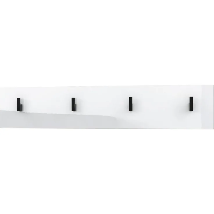 Vladon Garderobenpaneel Linea (Wandgarderobe, mit 4 Kleiderhaken), Weiß Hochglanz (72 x 14,5 x 3,5 cm)