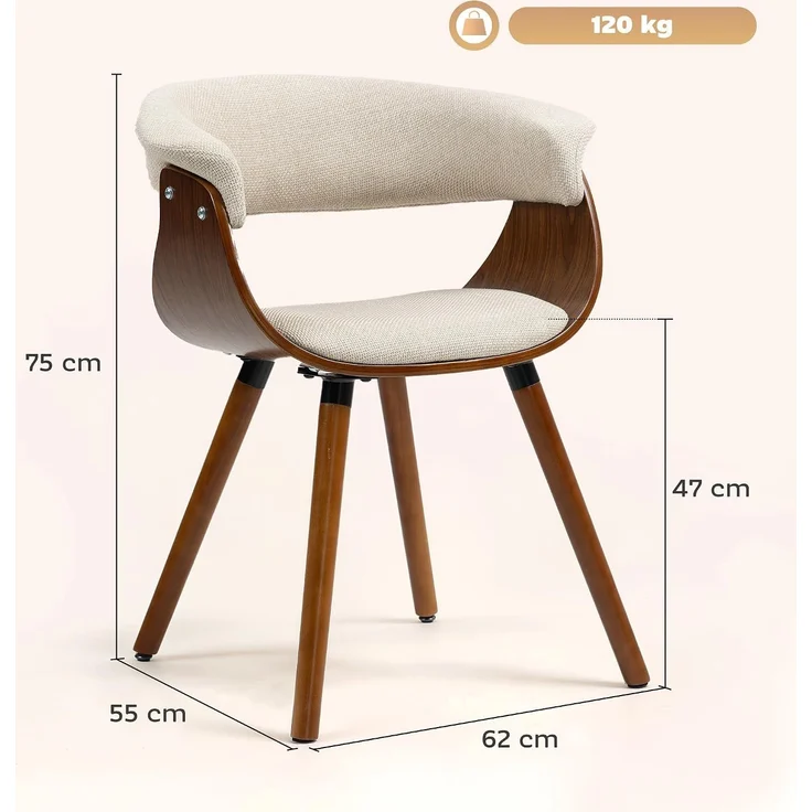 HOMCOM Esszimmerstuhl, Polyester, Schaumstoff, Beige, 62L x 55B x 75H cm – Bild 3
