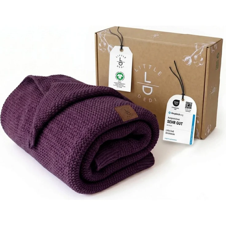 Babydecke Baby Strickdecke, %100 Bio Baumwolle, Atmungsaktiv, 80x100 cm, Violett, Little Dedi – Bild 1