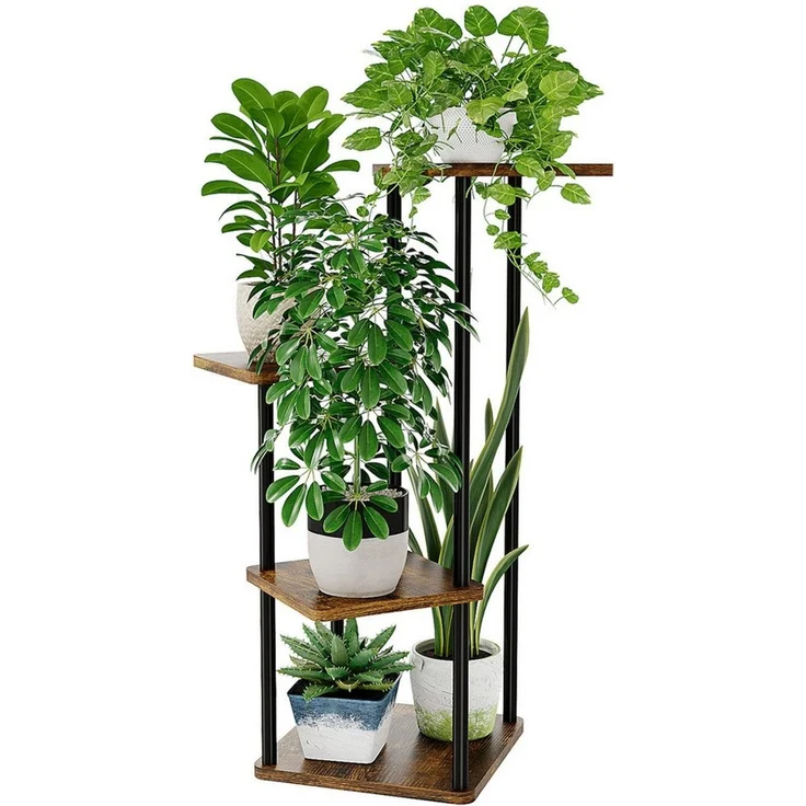Bamworld Blumenständer Pflanzenständer, Pflanzenregal, Modernes Regal für Innenpflanzen (1 St), 4 Ebenen, 30x30x80cm, Ideal für Wohnzimmer, Balkon und Büro