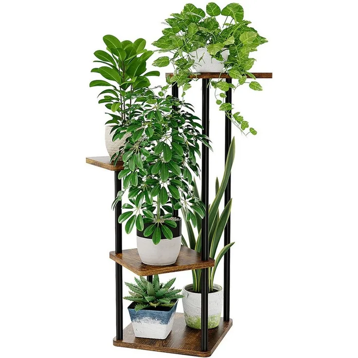 Bamworld Blumenständer Pflanzenständer, Pflanzenregal, Modernes Regal für Innenpflanzen (1 St), 4 Ebenen, 30x30x80cm, Ideal für Wohnzimmer, Balkon und Büro