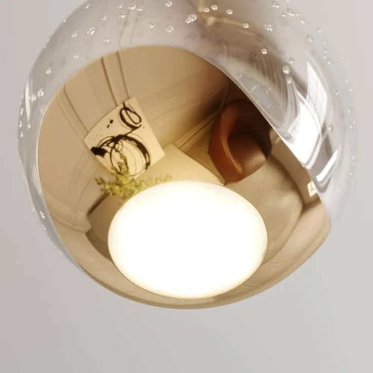 Lucande LED-Pendellampe Hayley, Kugelförmig, Ø 9 cm, goldfarbenes Glas mit Blasenstruktur – Bild 6