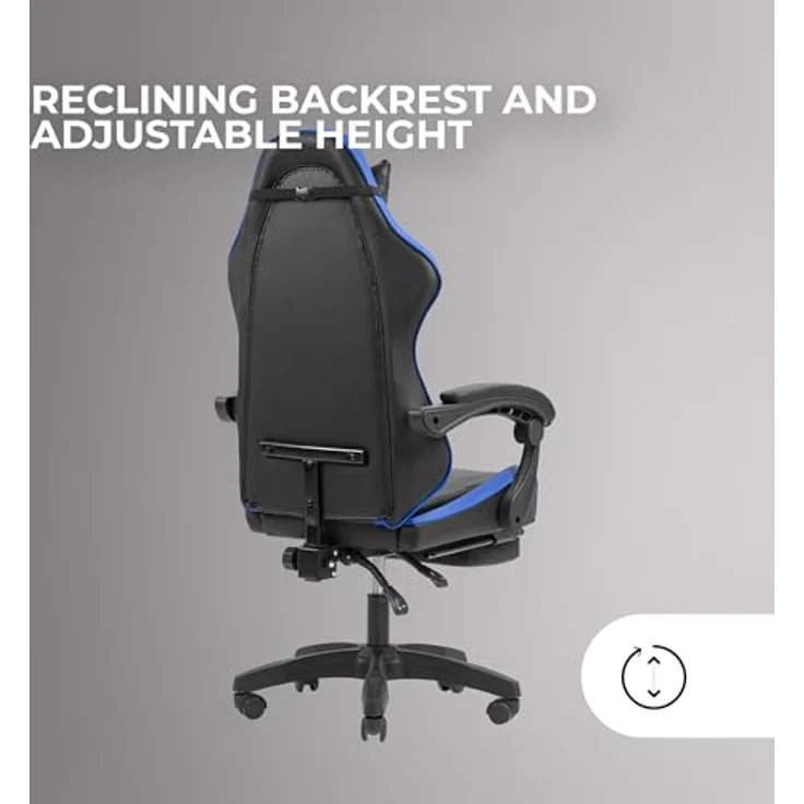 MARS GAMING MGC-X, Ergonomischer Gaming-Stuhl, Kunstleder, Verstellbare Rückenlehne und Höhe, Dynamische Armlehnen, Nacken- und Lendenkissen, Bürostuhl mit Ausziehbarer Fußstütze, Blau – Bild 4