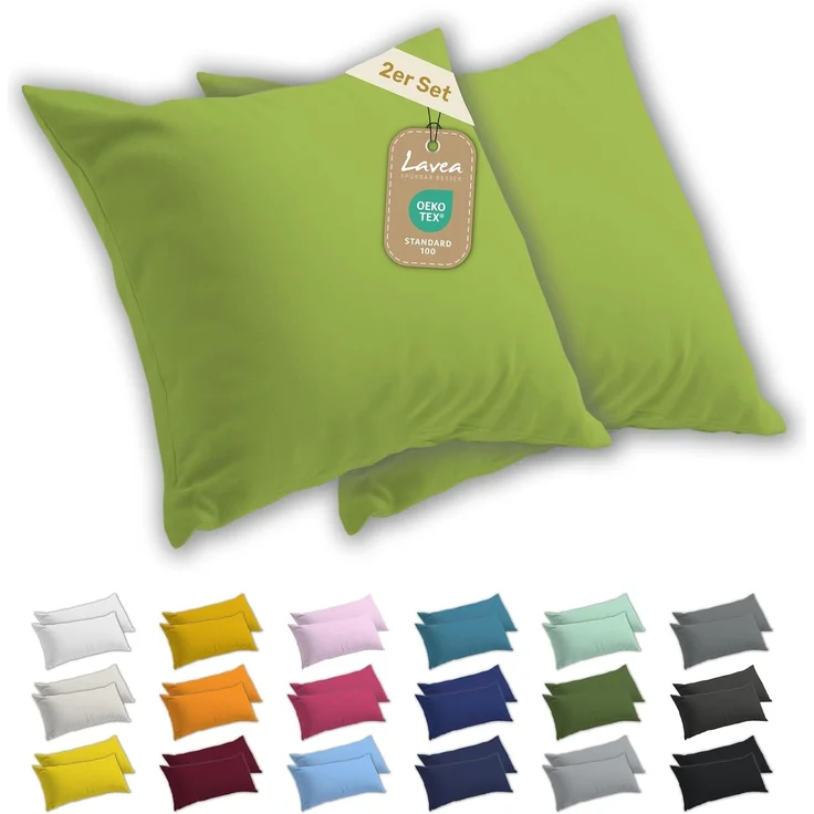 Lavea Kissenbezug 2er Set Kissenhülle Jersey, 100% Baumwolle, Kissenbezüge, (2 Stück), allergikerfreundlich - sicherer YKK-Reißverschluss - waschbar 60°C