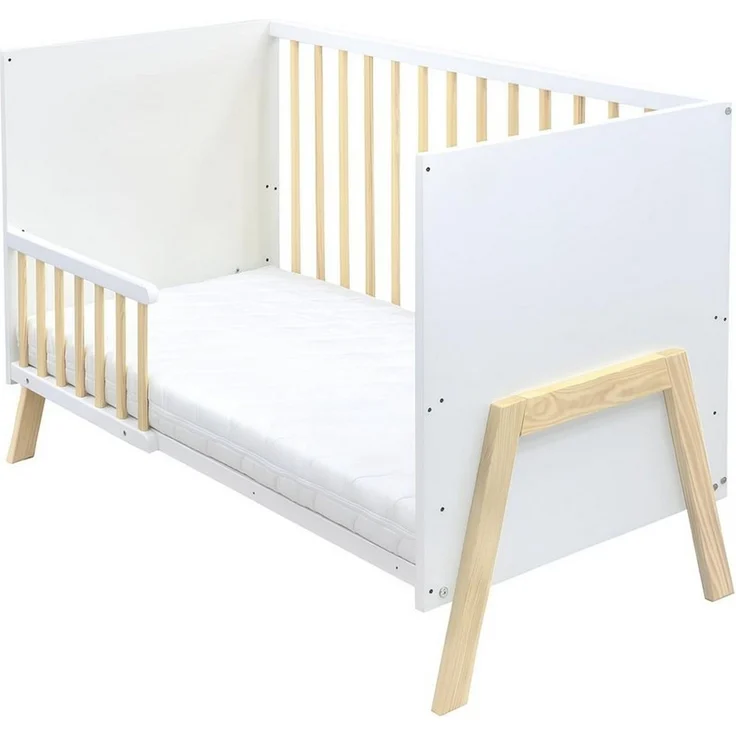 Baby-Delux Babybett Juna Weiß Kiefernholz Schutzgitter, Kinderbett 60x120 weiß Kiefer Matratze – Bild 4