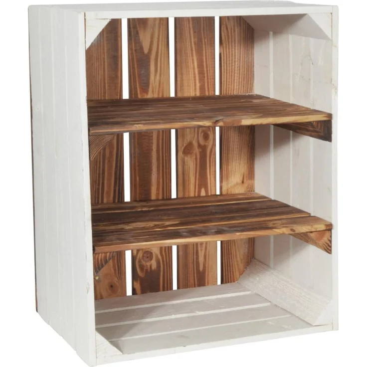 CHICCIE 2 Set Holzkiste Grete Geflammt Weiß - 2x Kurzes Regal Obstkiste Dekokiste Weinkiste – Bild 1
