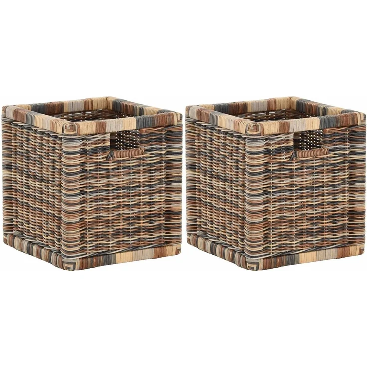 Krines Home Regalkorb Set/2 Regalkorb Aufbewahrungskorb geflochten Rattan (Quadratisch) (2-teiliges Set), Korbset Aufbewahrung Regal Schrankkorb Korb, ca. 28 x 29 x 30 cm – Bild 5