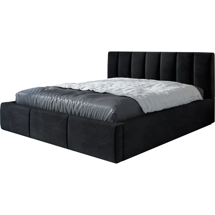 Polsterbett IGI 90x200 mit Matratze, Bettkasten und Lattenrost. Farbe: Schwarz 20