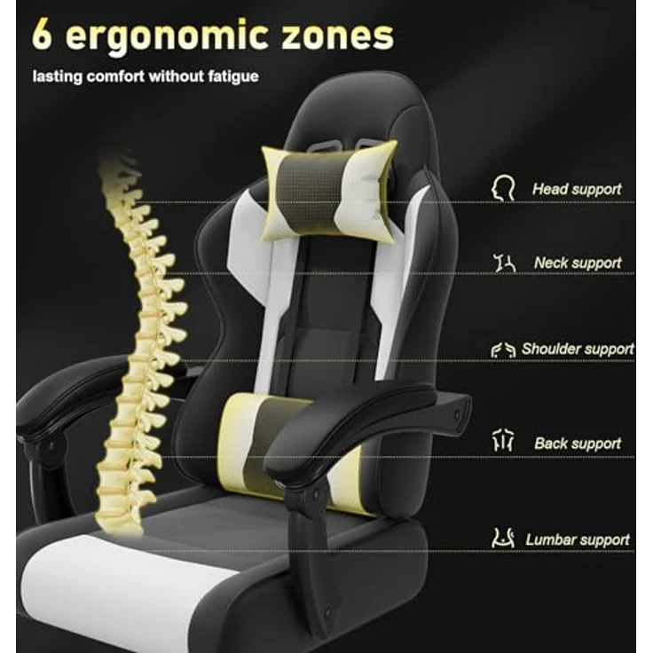 JUMMICO “Jetstream” Gaming Stuhl Ergonomisch,Gaming Chair mit Massagefunktion, Bürostuhl 150KG,Weiß – Bild 5
