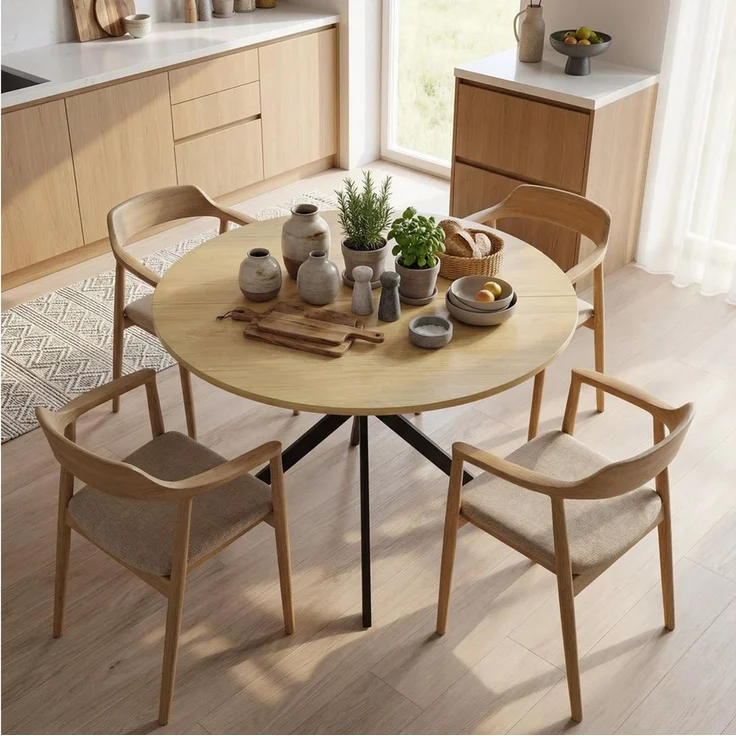 HOMCOM Esstisch Küchentisch im Industriestil mit Stahlbeinen für 4 Personen (für Esszimmer, Küche, Wohnzimmer, 1-St, rund, 100 x 100 x 75 cm), Eiche – Bild 1