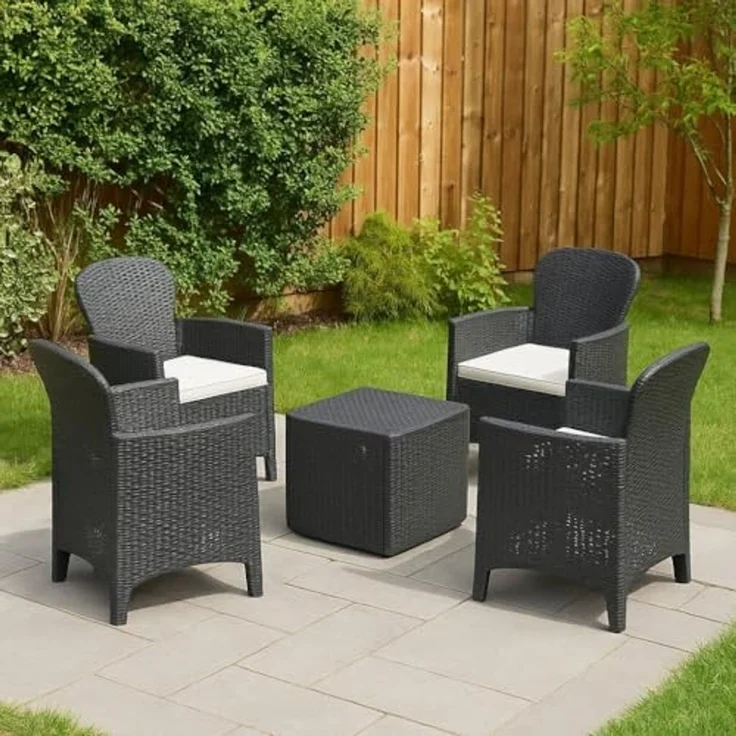 Dmora - Outdoor Lounge Set Anagni, Outdoor oder Indoor Lounge Set, 4 Sessel mit Armlehnen und einem Ablagetisch, Made in Italy, Anthrazit – Bild 2