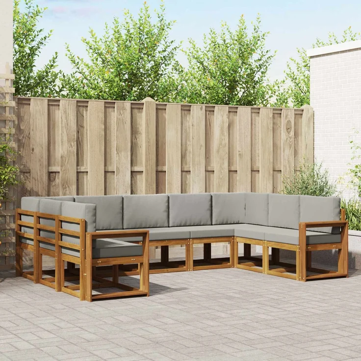 vidaXL Outdoor-Sofagarnitur 9 stk. 9-Sitzer Natur und Hellgrau 3366989 – Bild 1