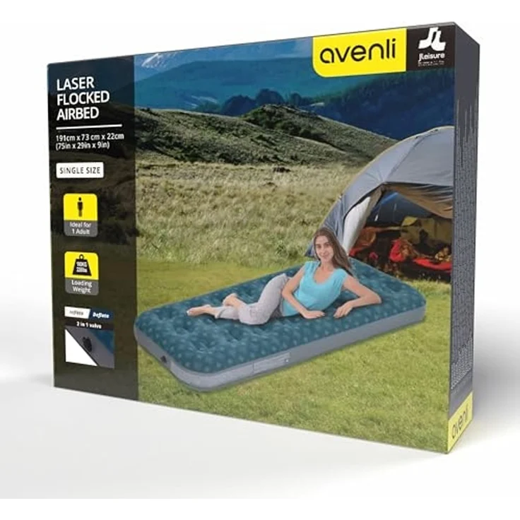 Avenli Luftmatratze Luftbett Camping für 1 Person grün 191x73x22cm Single-Size, (aufblasbar Ideal als Reisebett oder Isomatte, 1-St, für Indoor und Outdoor mit beflockter Oberfläche), Campingmatratze ohne Pumpe – Bild 7
