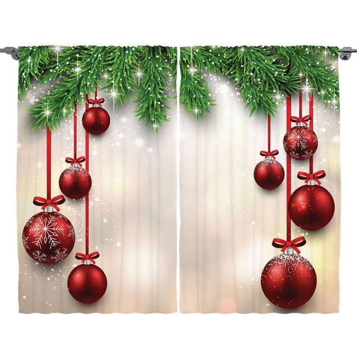 Abakuhaus Gardine Schlafzimmer Kräuselband Vorhang mit Schlaufen und Haken, Weihnachten Red Ball Ribbons – Bild 2