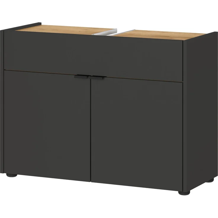 Germania Waschbeckenunterschrank 4497-549 GW-Forano, in Graphit/Navarra-Eiche-Nb, mit Siphonausschnitt, 80 x 60 x 34 cm (BxHxT) – Bild 5