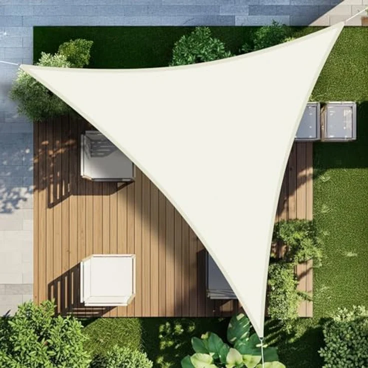 LOVE STORY Sonnensegel Wasserdicht 3 x 3 x 3 m Dreieckig PES Polyester Sonnenschutz Windschutz Balkon Terrasse 95% UV-Schut,für Balkon Garten,Cremeweiß – Bild 2