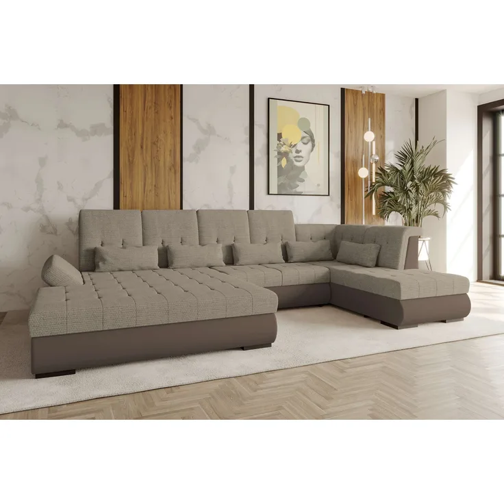 99rooms Felicia Wohnlandschaft Velours MANILA Braun Chenille EDEN Cappuccino Links