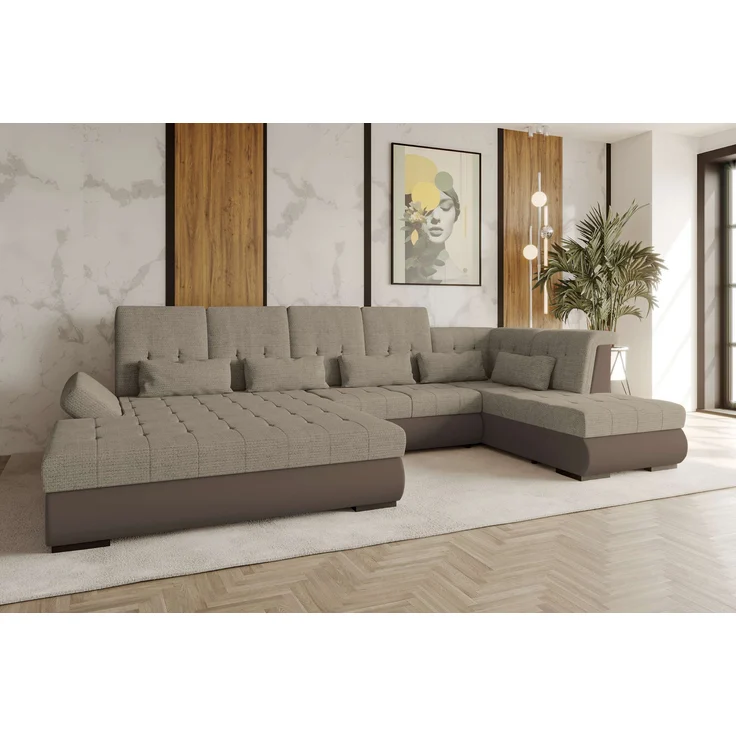 99rooms Felicia Wohnlandschaft Velours MANILA Braun Chenille EDEN Cappuccino Links – Bild 1