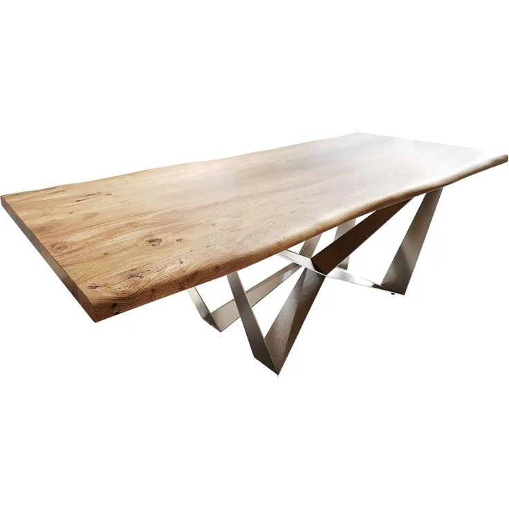 Esstisch Edge 240x100 Akazie Natur Spider Flachstahl Edelstahl Live-Edge