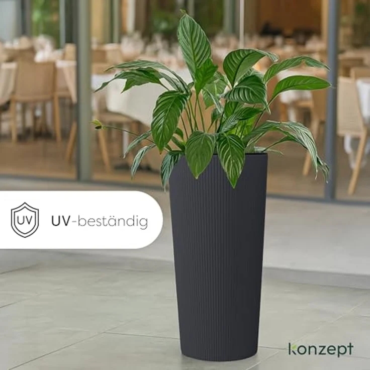KONZEPT Blumentopf mit Einsatz Hoch 75cm für Außenbereich, wetterfest, mit Rillenstruktur, Modernes Design, UV-beständig, Vielseitigkeit, bruchfest – Bild 5
