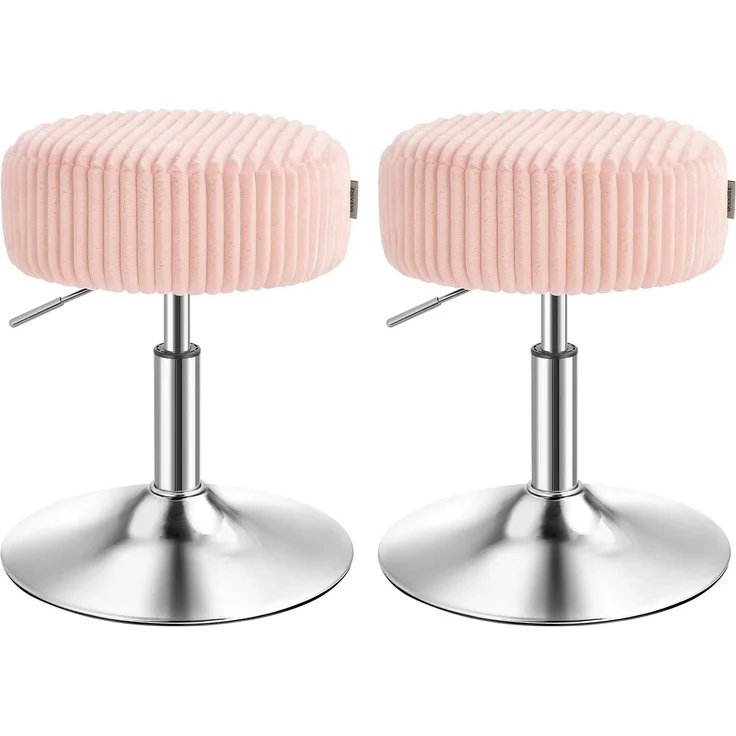 VASAGLE 2er Set Schminkhocker, Höhenverstellbar, Cord, Pastellrosa | 360° Drehbarer Hocker, Schminkstuhl, Sitzhocker, dicke Polsterung, für Schlafzimmer, Küche, Esszimmer