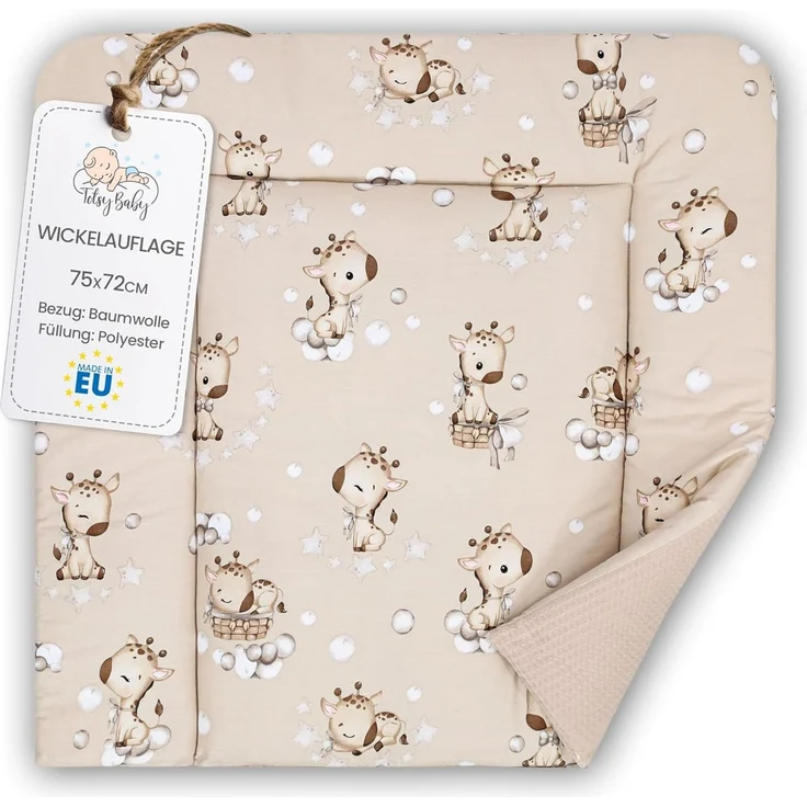 Wickelauflage Wickelunterlage aus Baumwolle 75x72 cm - Weich und waschbar Wickelunterlage für Babys Wickelmatte aus Stoff für Wickeltisch Wickelkommode oder Waschmaschine 75x72 Giraffen – Bild 1